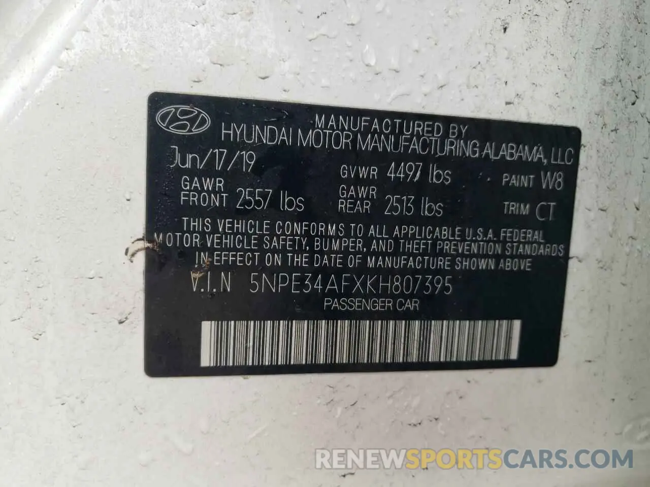 12 Фотография поврежденного автомобиля 5NPE34AFXKH807395 HYUNDAI SONATA 2019