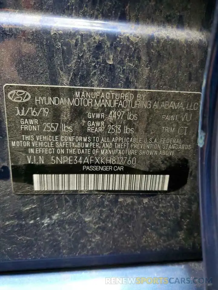 12 Фотография поврежденного автомобиля 5NPE34AFXKH812760 HYUNDAI SONATA 2019
