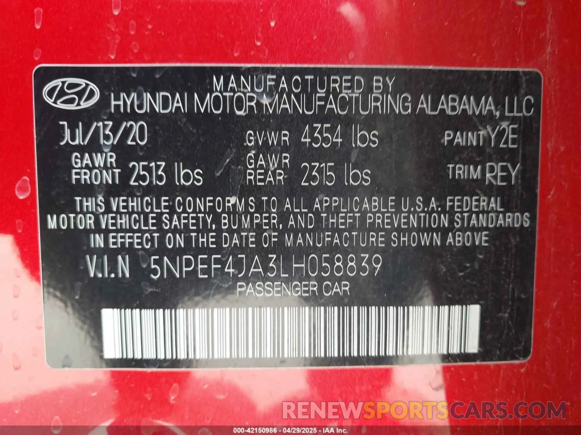 9 Фотография поврежденного автомобиля 5NPEF4JA3LH058839 HYUNDAI SONATA 2020