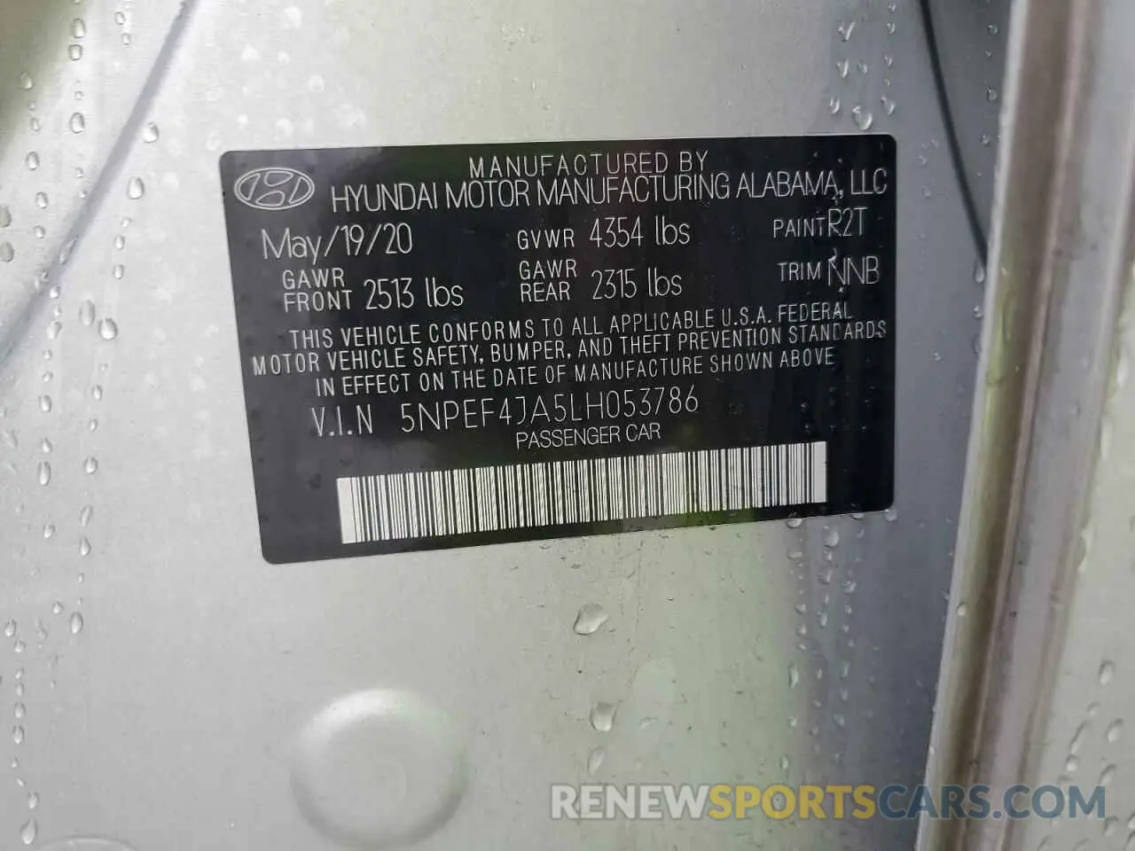 12 Photograph of a damaged car 5NPEF4JA5LH053786 HYUNDAI SONATA 2020