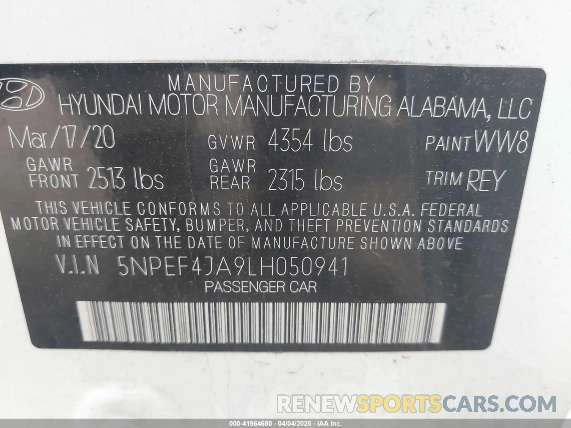 9 Photograph of a damaged car 5NPEF4JA9LH050941 HYUNDAI SONATA 2020