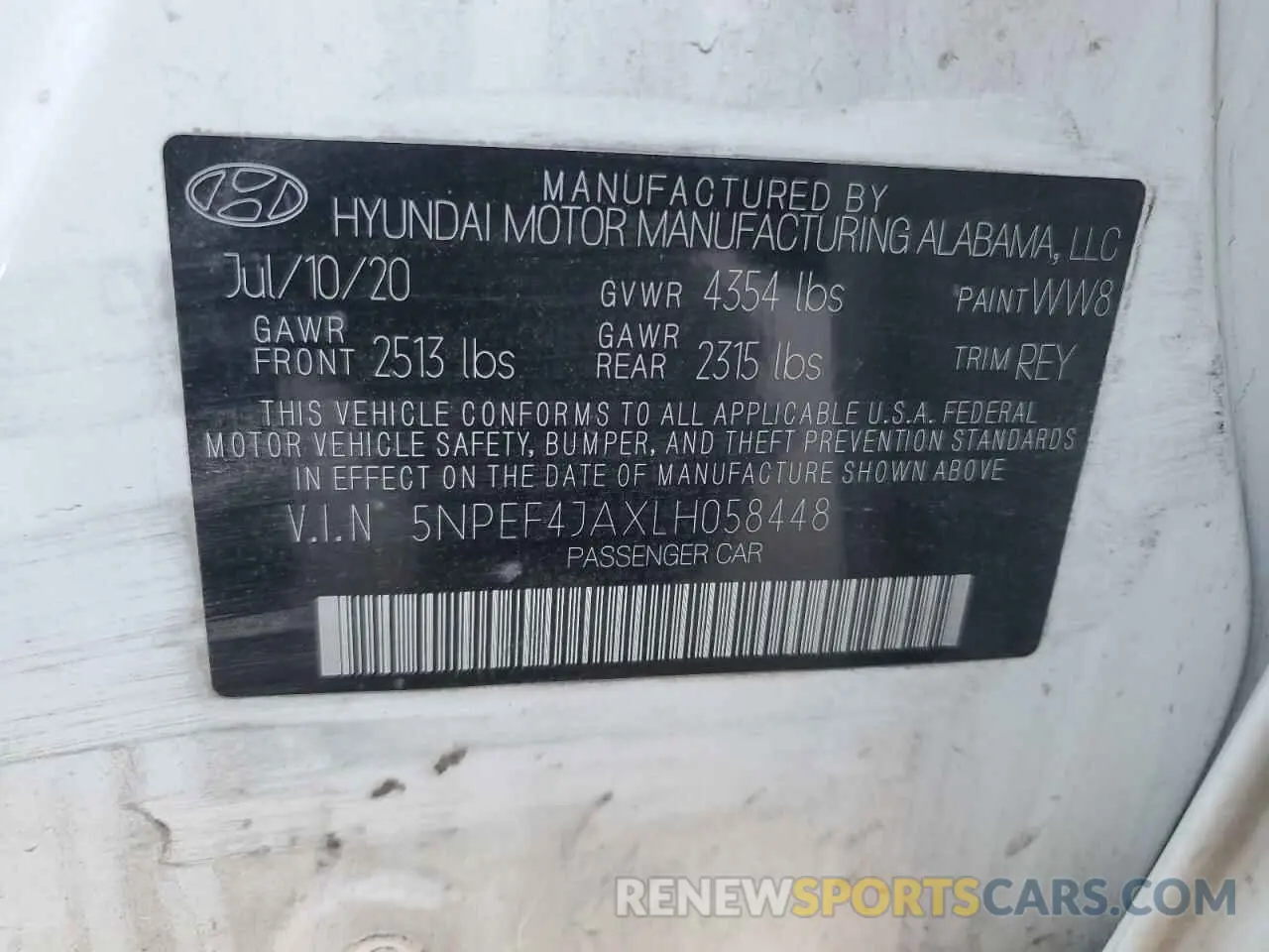 12 Фотография поврежденного автомобиля 5NPEF4JAXLH058448 HYUNDAI SONATA 2020