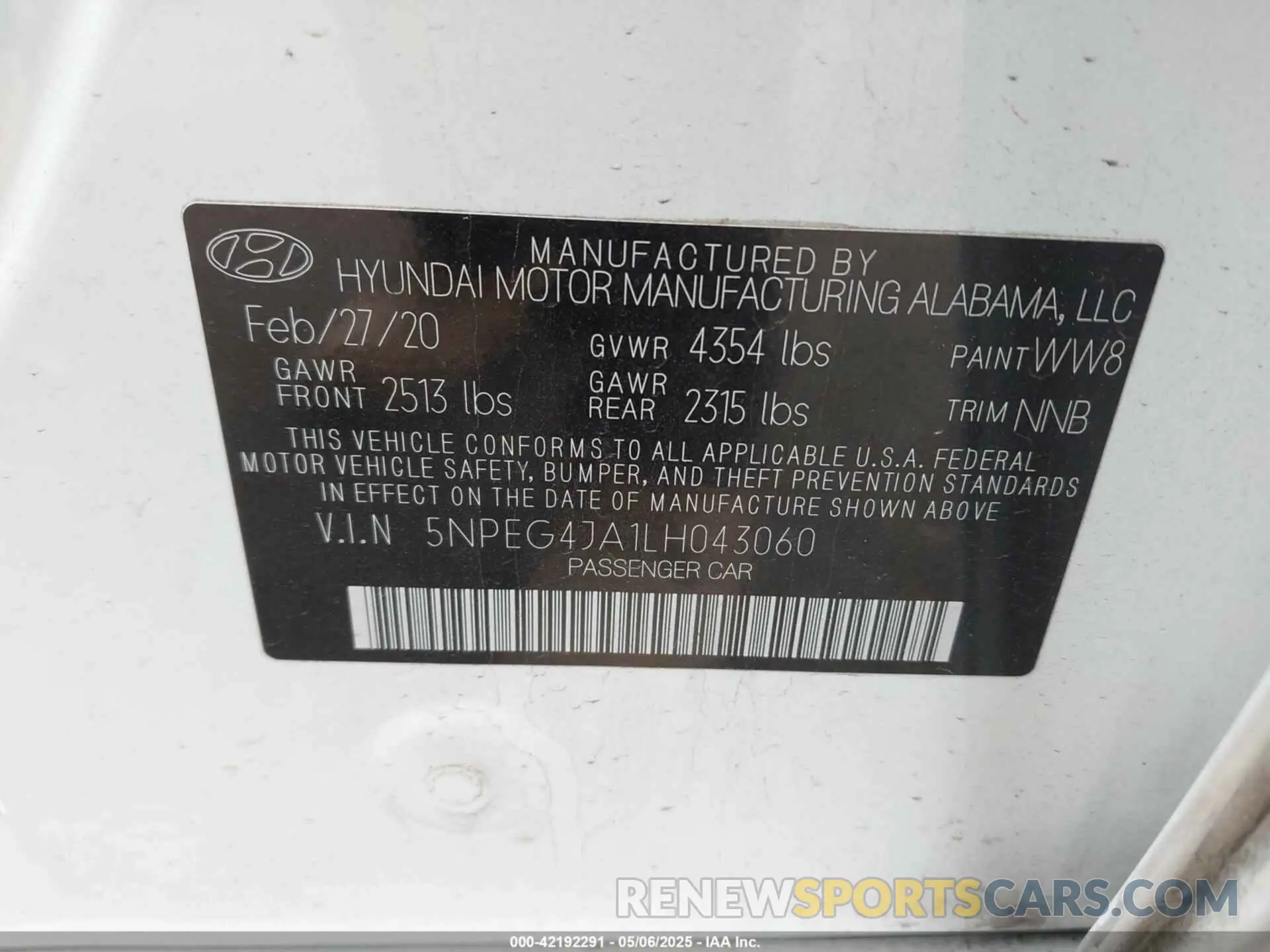 9 Фотография поврежденного автомобиля 5NPEG4JA1LH043060 HYUNDAI SONATA 2020