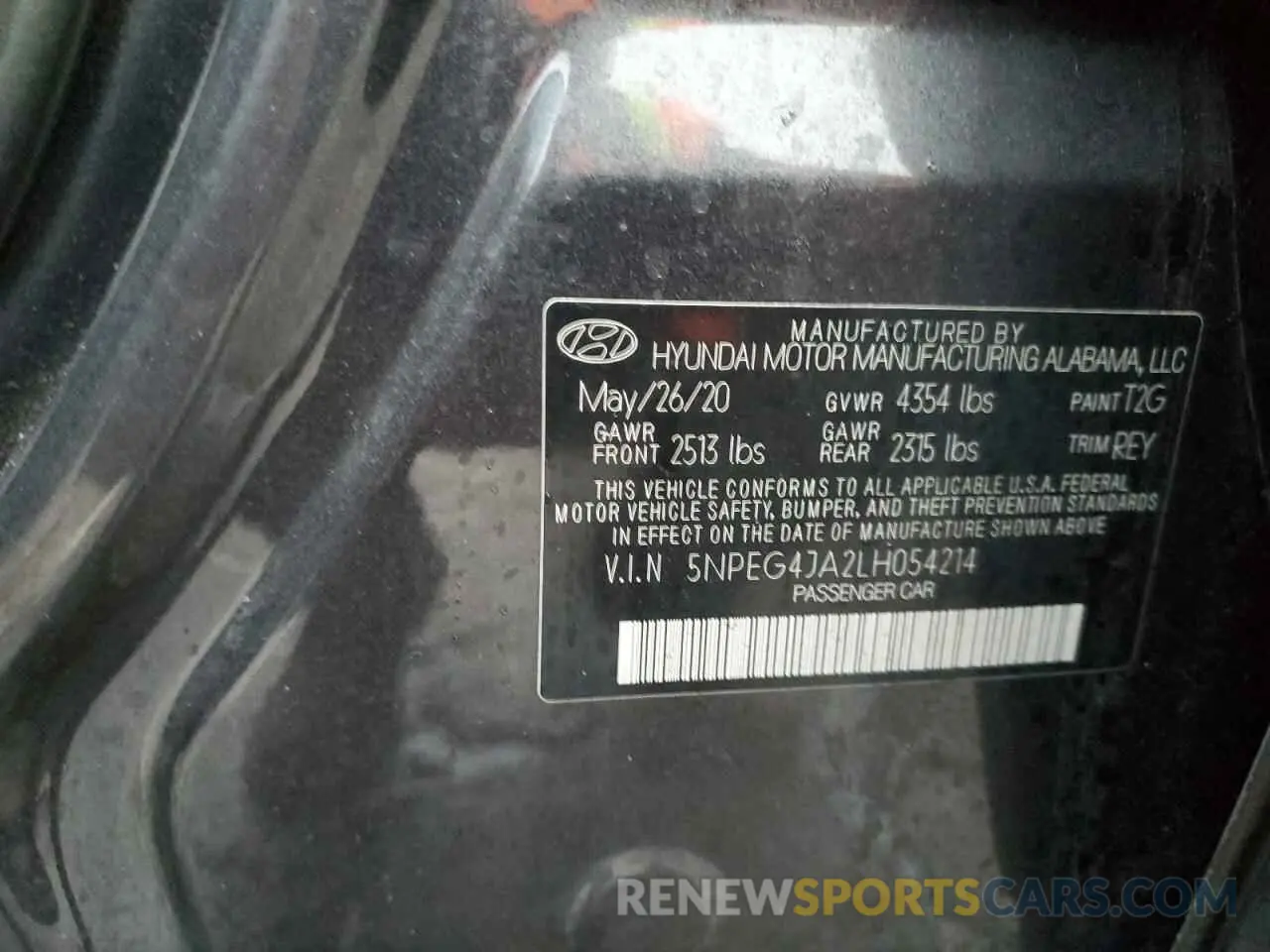 14 Photograph of a damaged car 5NPEG4JA2LH054214 HYUNDAI SONATA 2020