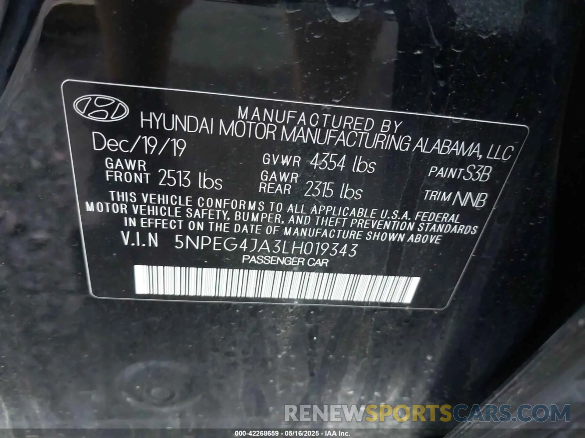 9 Фотография поврежденного автомобиля 5NPEG4JA3LH019343 HYUNDAI SONATA 2020