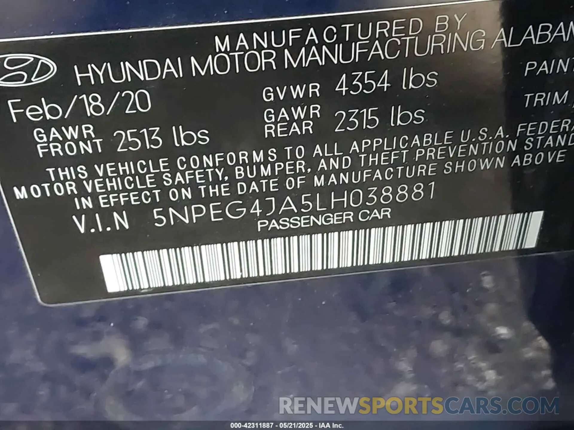 9 Photograph of a damaged car 5NPEG4JA5LH038881 HYUNDAI SONATA 2020