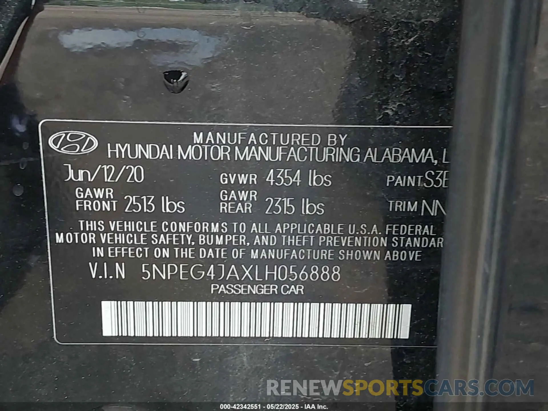 9 Фотография поврежденного автомобиля 5NPEG4JAXLH056888 HYUNDAI SONATA 2020