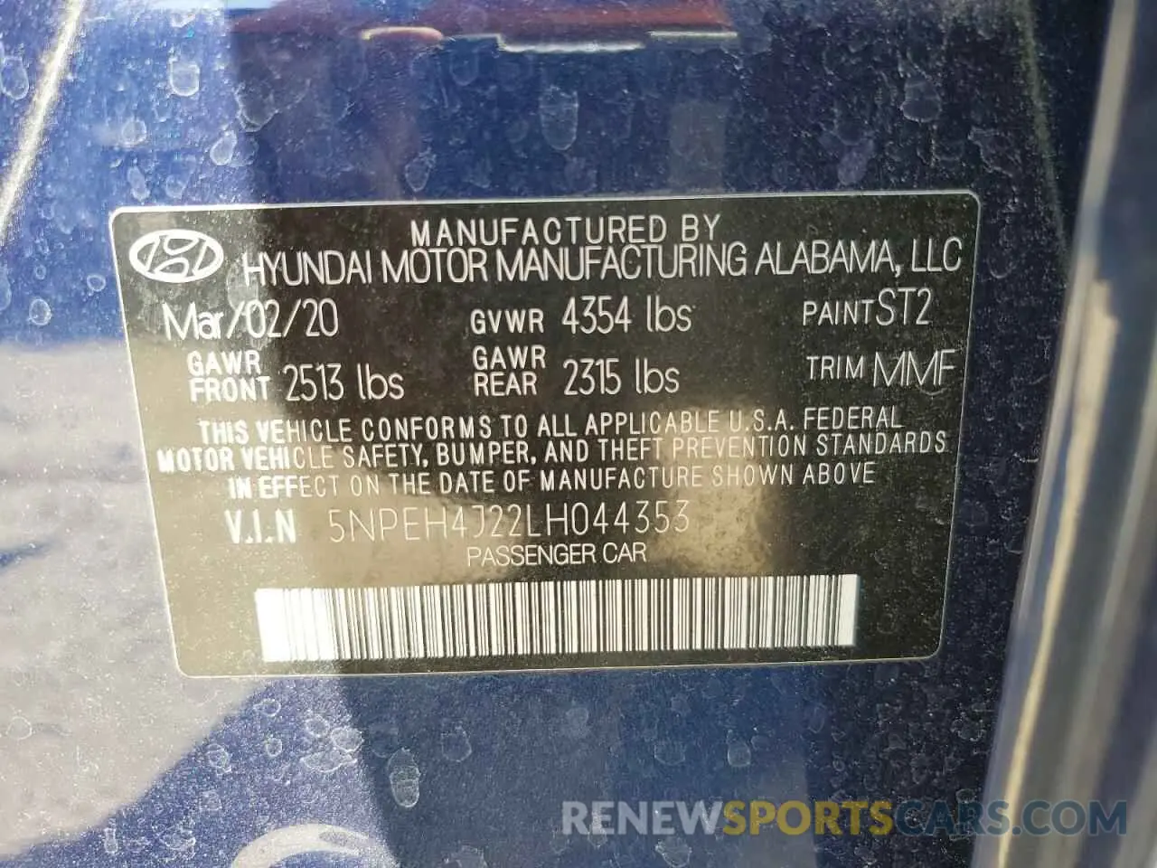 13 Фотография поврежденного автомобиля 5NPEH4J22LH044353 HYUNDAI SONATA 2020