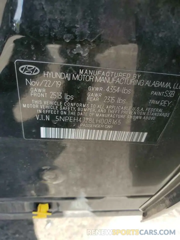 12 Photograph of a damaged car 5NPEH4J28LH008165 HYUNDAI SONATA 2020