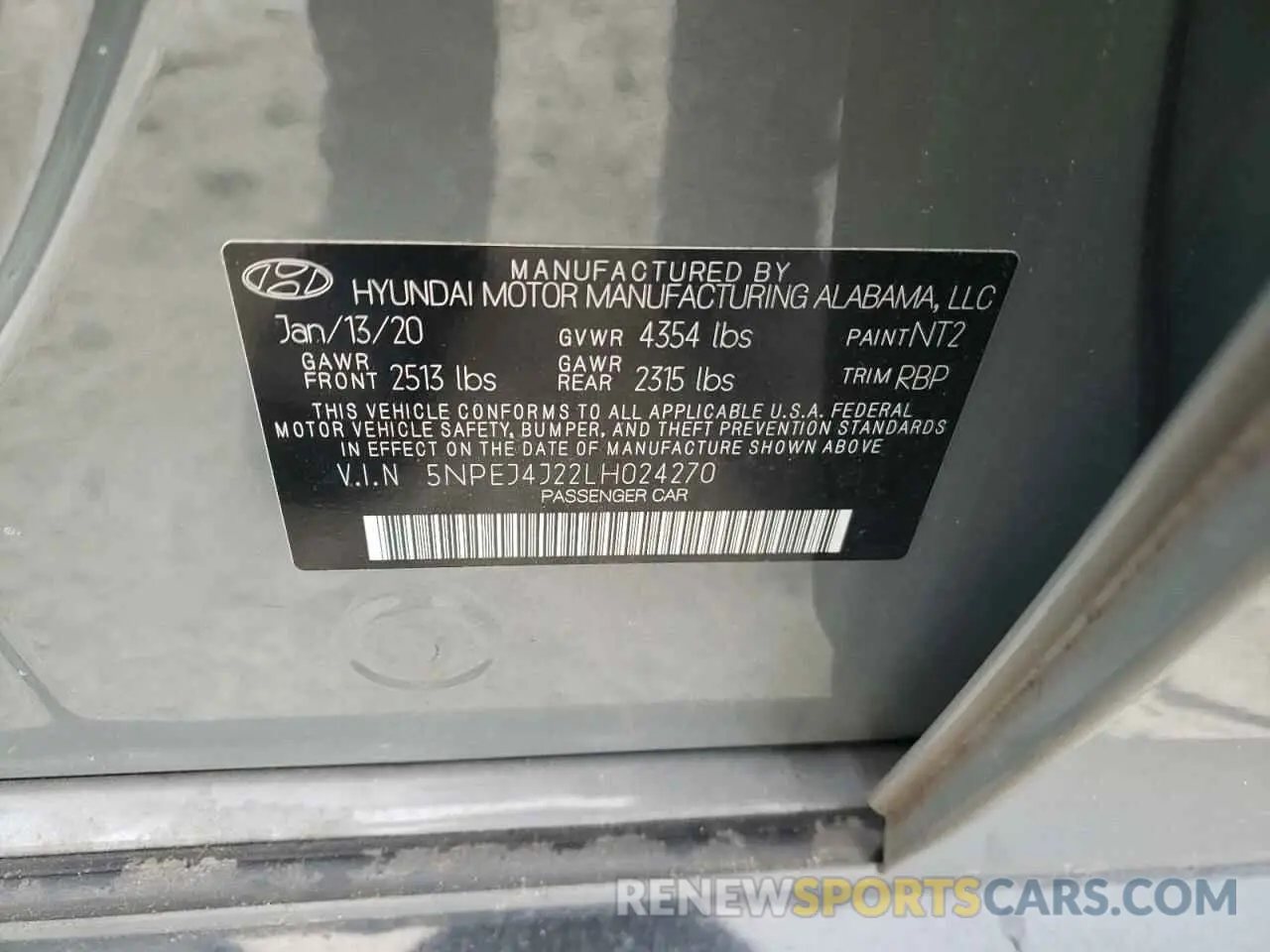 13 Photograph of a damaged car 5NPEJ4J22LH024270 HYUNDAI SONATA 2020