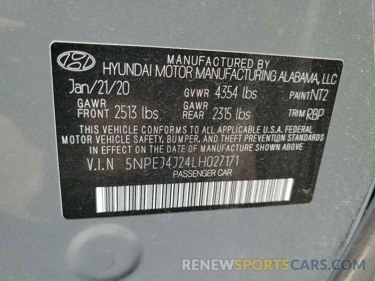 12 Photograph of a damaged car 5NPEJ4J24LH027171 HYUNDAI SONATA 2020