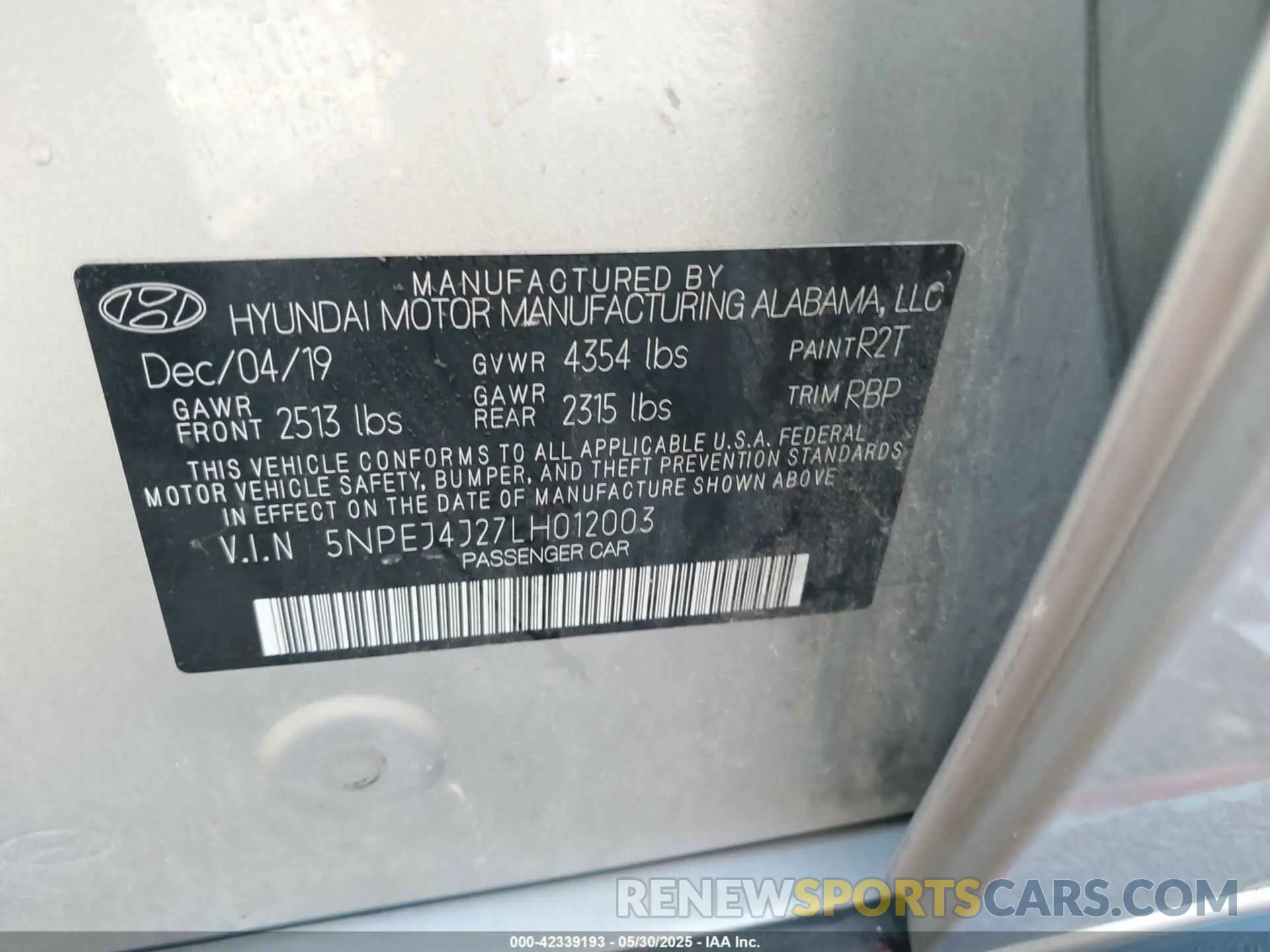9 Photograph of a damaged car 5NPEJ4J27LH012003 HYUNDAI SONATA 2020