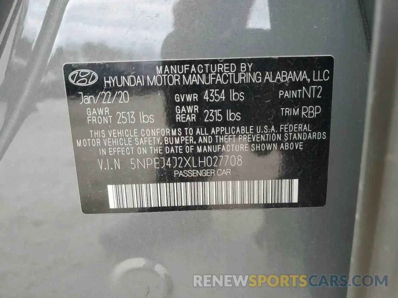 13 Photograph of a damaged car 5NPEJ4J2XLH027708 HYUNDAI SONATA 2020