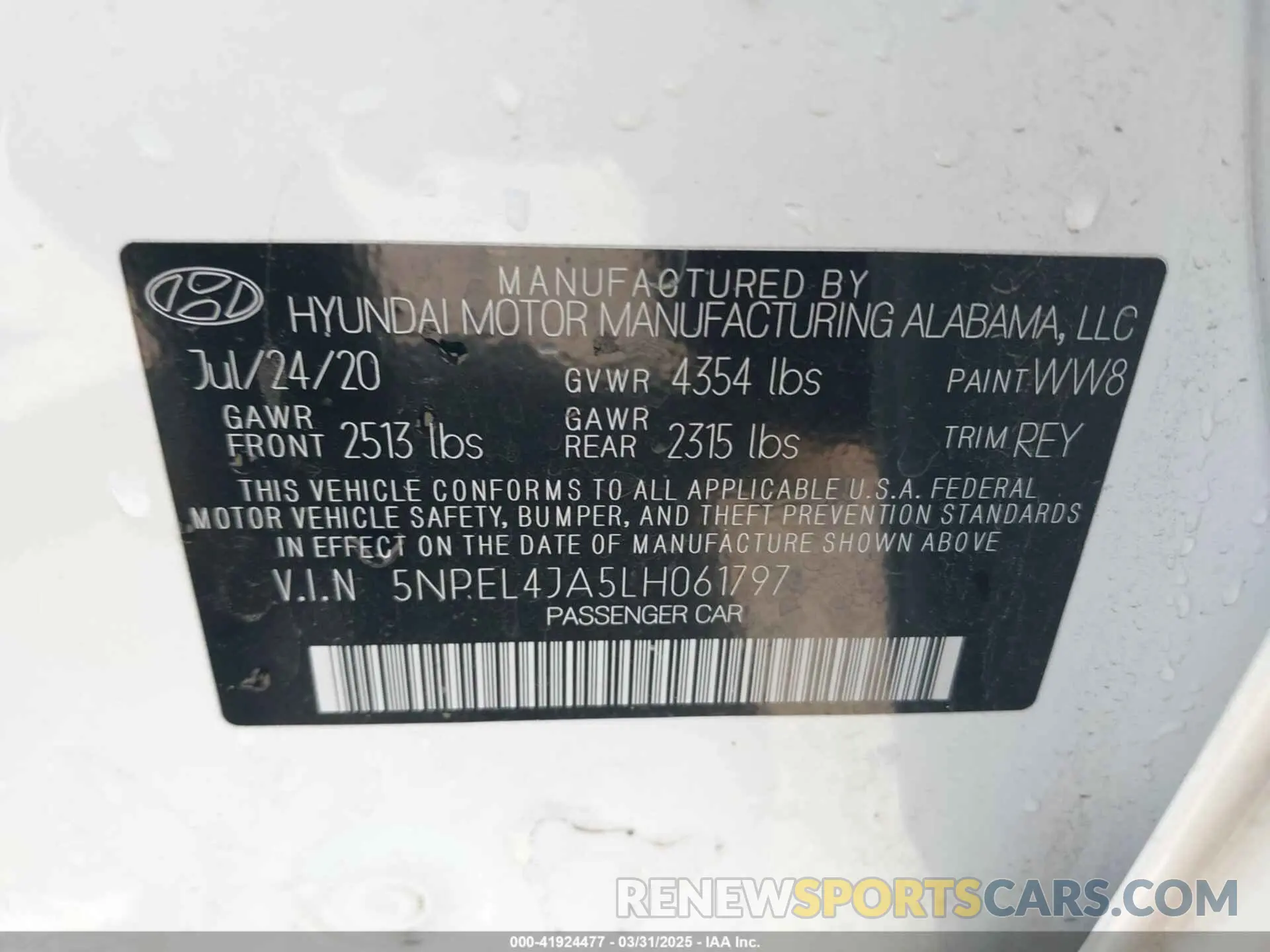 9 Фотография поврежденного автомобиля 5NPEL4JA5LH061797 HYUNDAI SONATA 2020