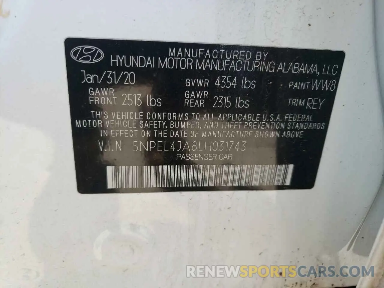 12 Photograph of a damaged car 5NPEL4JA8LH031743 HYUNDAI SONATA 2020