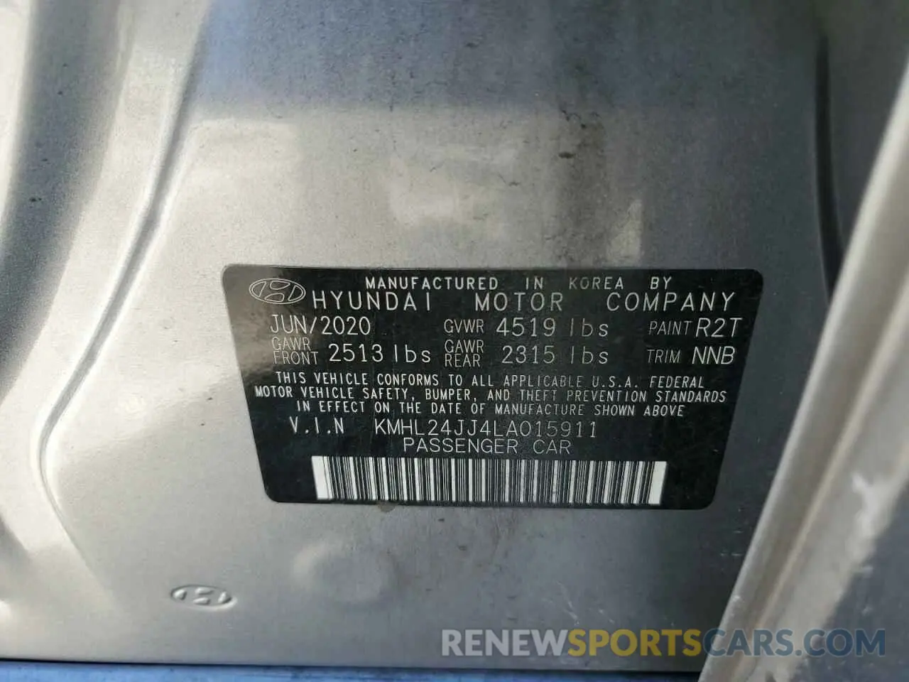 13 Photograph of a damaged car KMHL24JJ4LA015911 HYUNDAI SONATA 2020