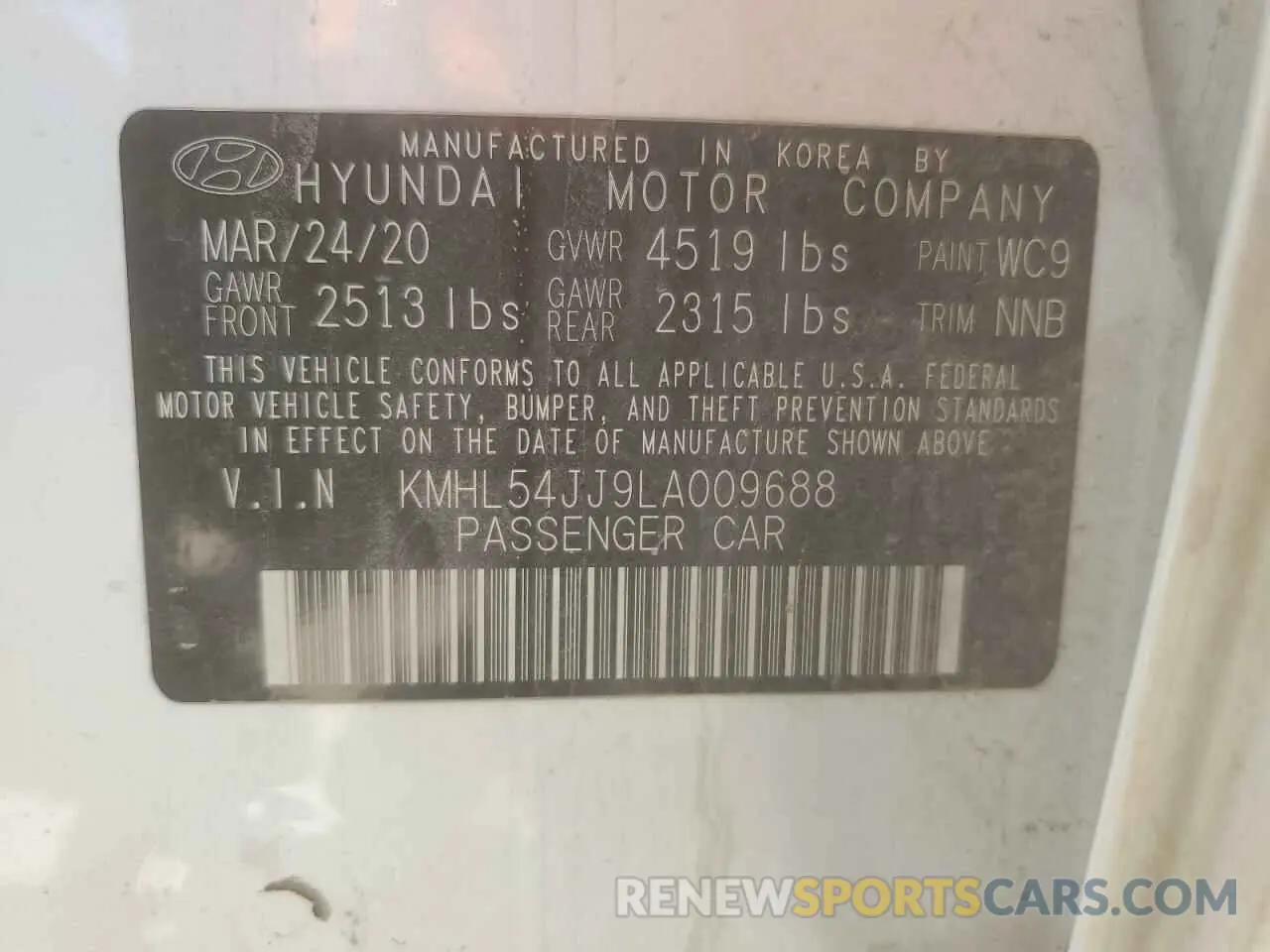 12 Photograph of a damaged car KMHL54JJ9LA009688 HYUNDAI SONATA 2020
