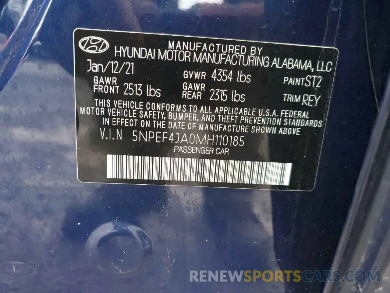 12 Фотография поврежденного автомобиля 5NPEF4JA0MH110185 HYUNDAI SONATA 2021