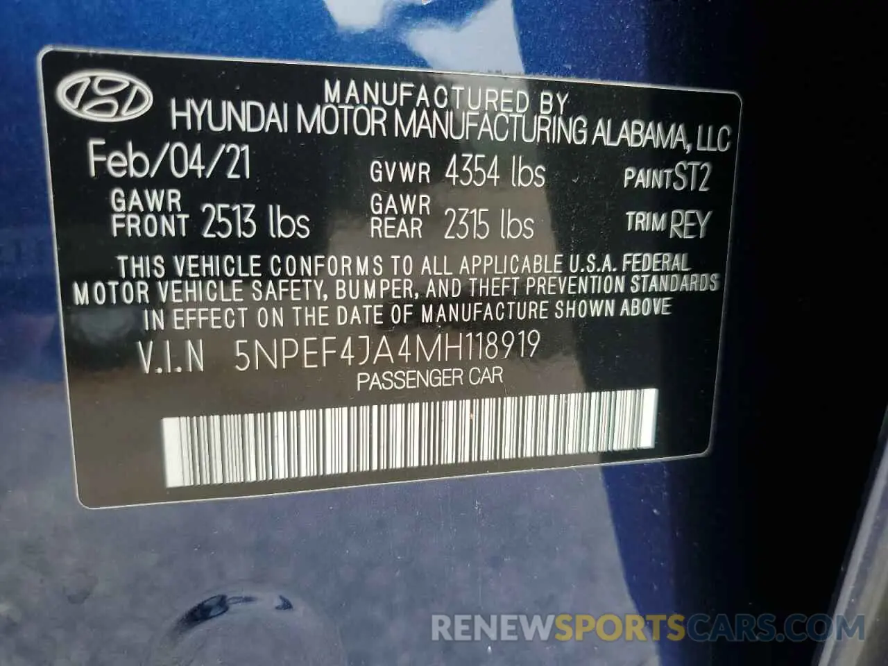 12 Photograph of a damaged car 5NPEF4JA4MH118919 HYUNDAI SONATA 2021
