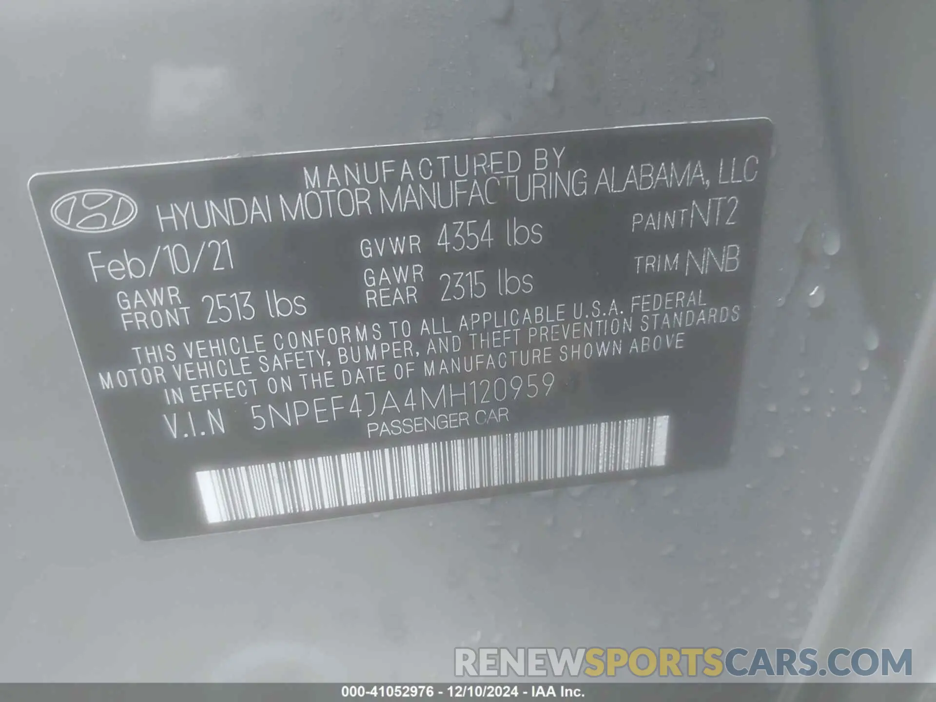 9 Фотография поврежденного автомобиля 5NPEF4JA4MH120959 HYUNDAI SONATA 2021