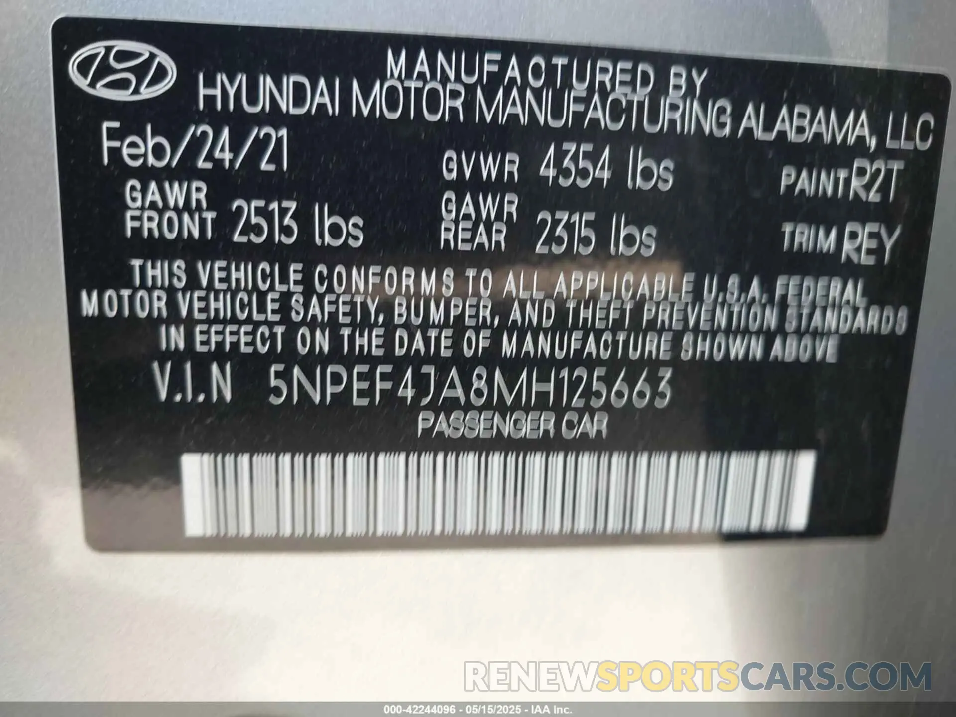 9 Photograph of a damaged car 5NPEF4JA8MH125663 HYUNDAI SONATA 2021