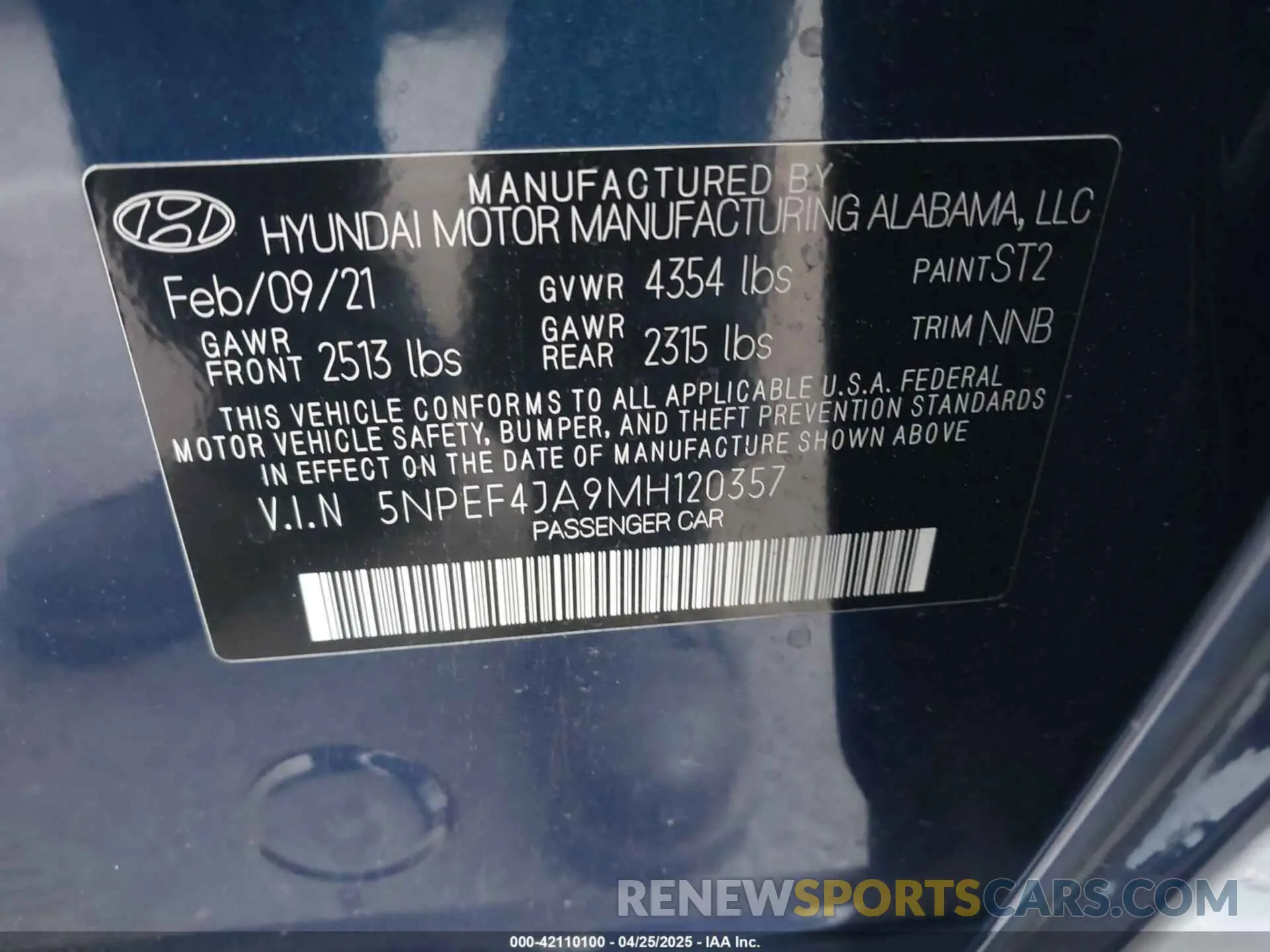 9 Фотография поврежденного автомобиля 5NPEF4JA9MH120357 HYUNDAI SONATA 2021