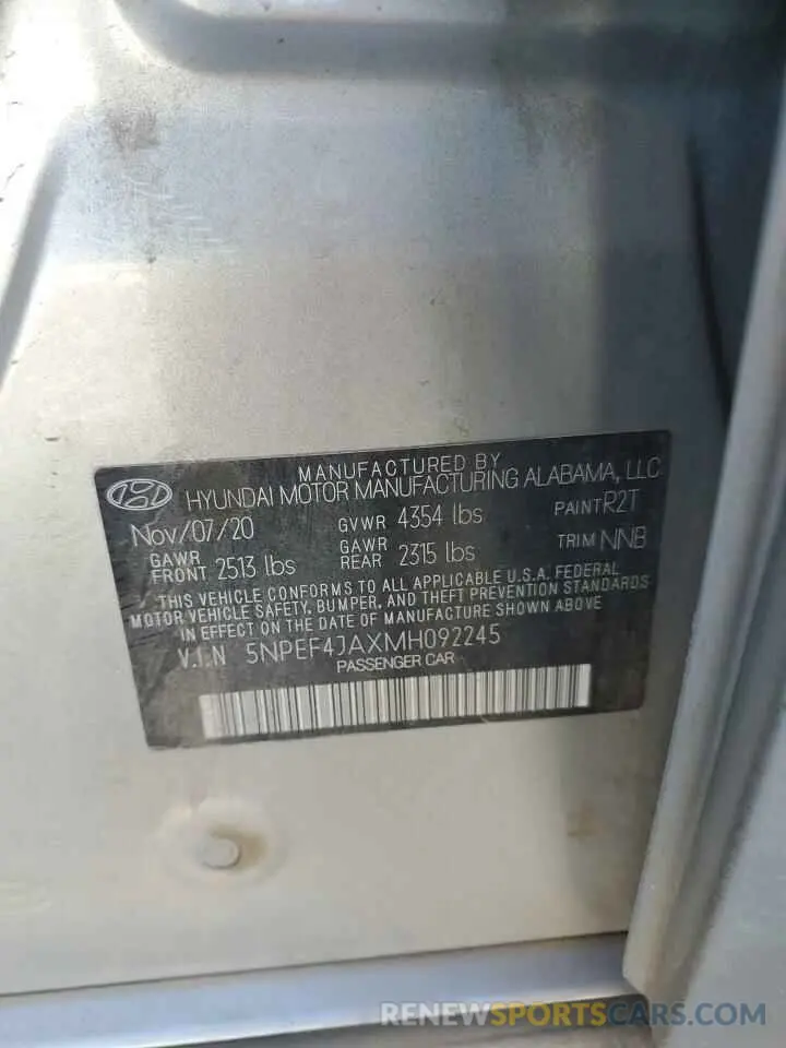 12 Photograph of a damaged car 5NPEF4JAXMH092245 HYUNDAI SONATA 2021