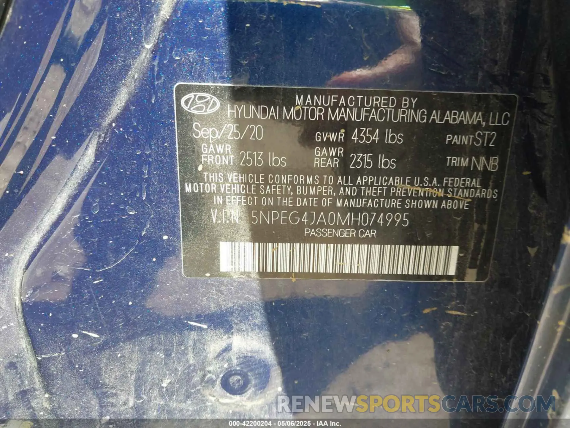 9 Photograph of a damaged car 5NPEG4JA0MH074995 HYUNDAI SONATA 2021