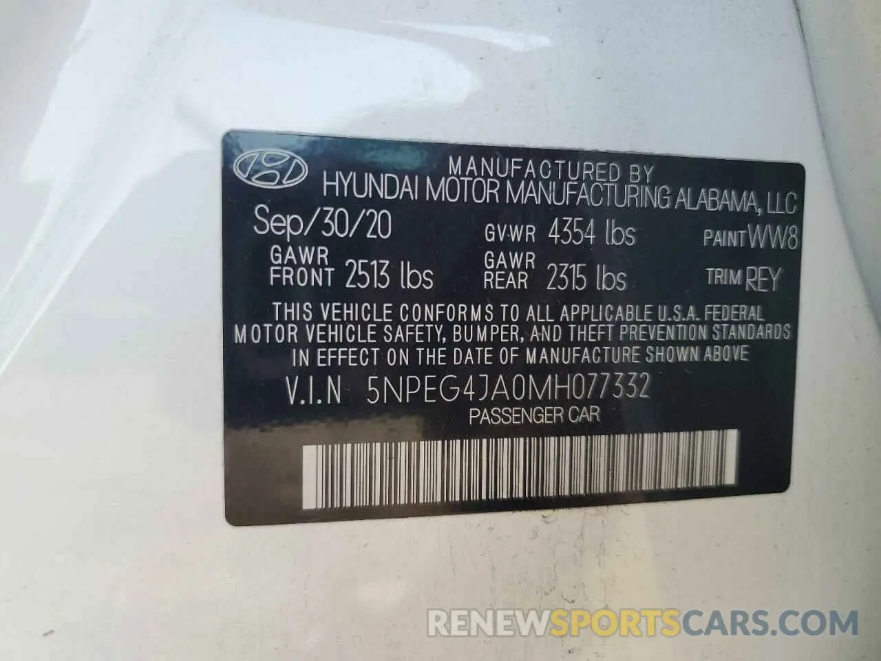 12 Photograph of a damaged car 5NPEG4JA0MH077332 HYUNDAI SONATA 2021