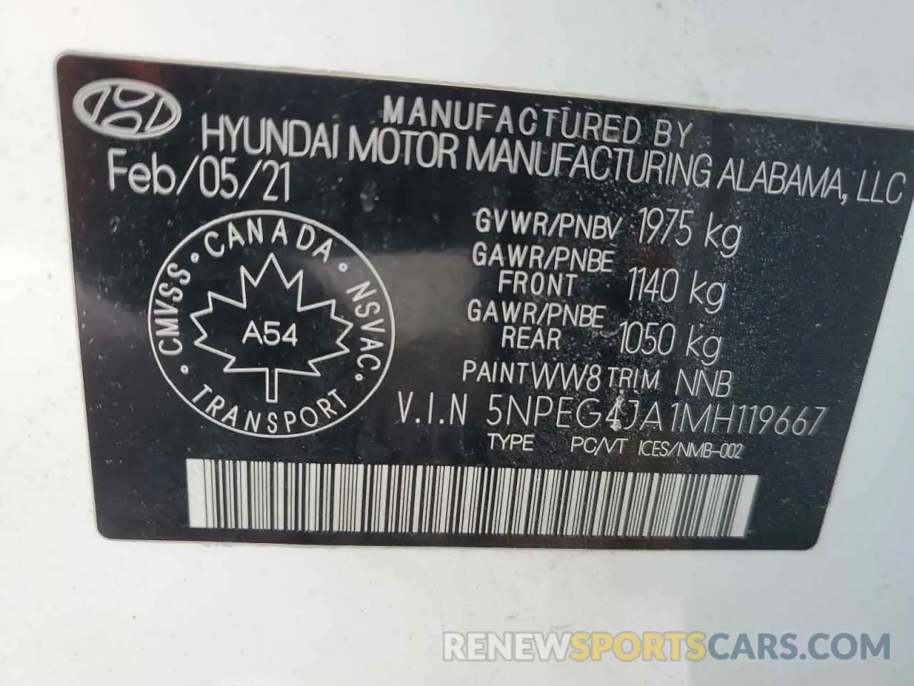 13 Photograph of a damaged car 5NPEG4JA1MH119667 HYUNDAI SONATA 2021