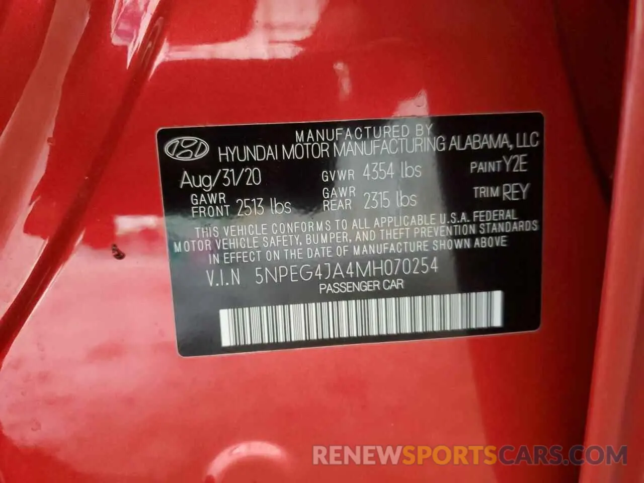 12 Photograph of a damaged car 5NPEG4JA4MH070254 HYUNDAI SONATA 2021
