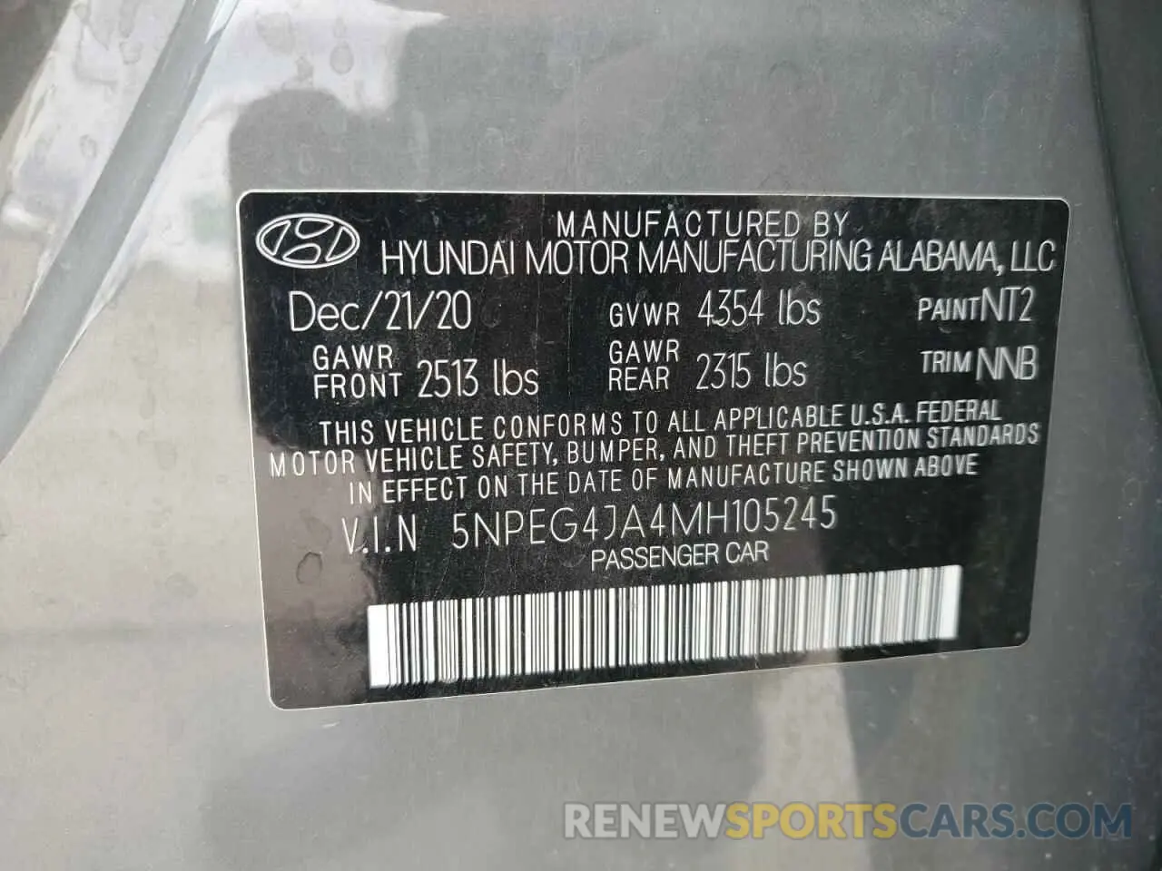 14 Photograph of a damaged car 5NPEG4JA4MH105245 HYUNDAI SONATA 2021
