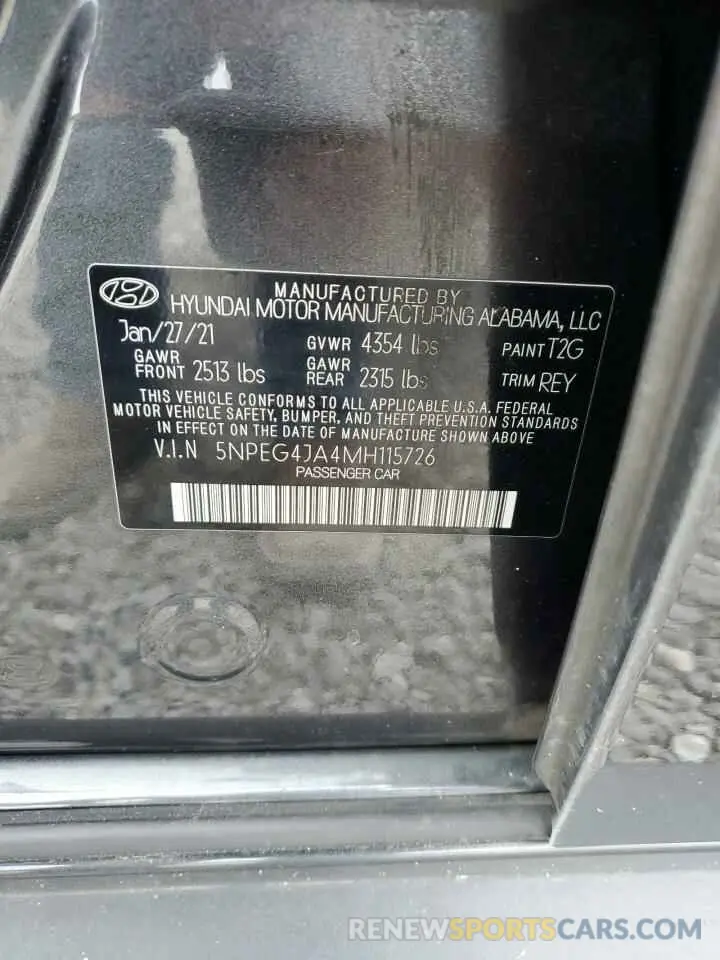 12 Фотография поврежденного автомобиля 5NPEG4JA4MH115726 HYUNDAI SONATA 2021