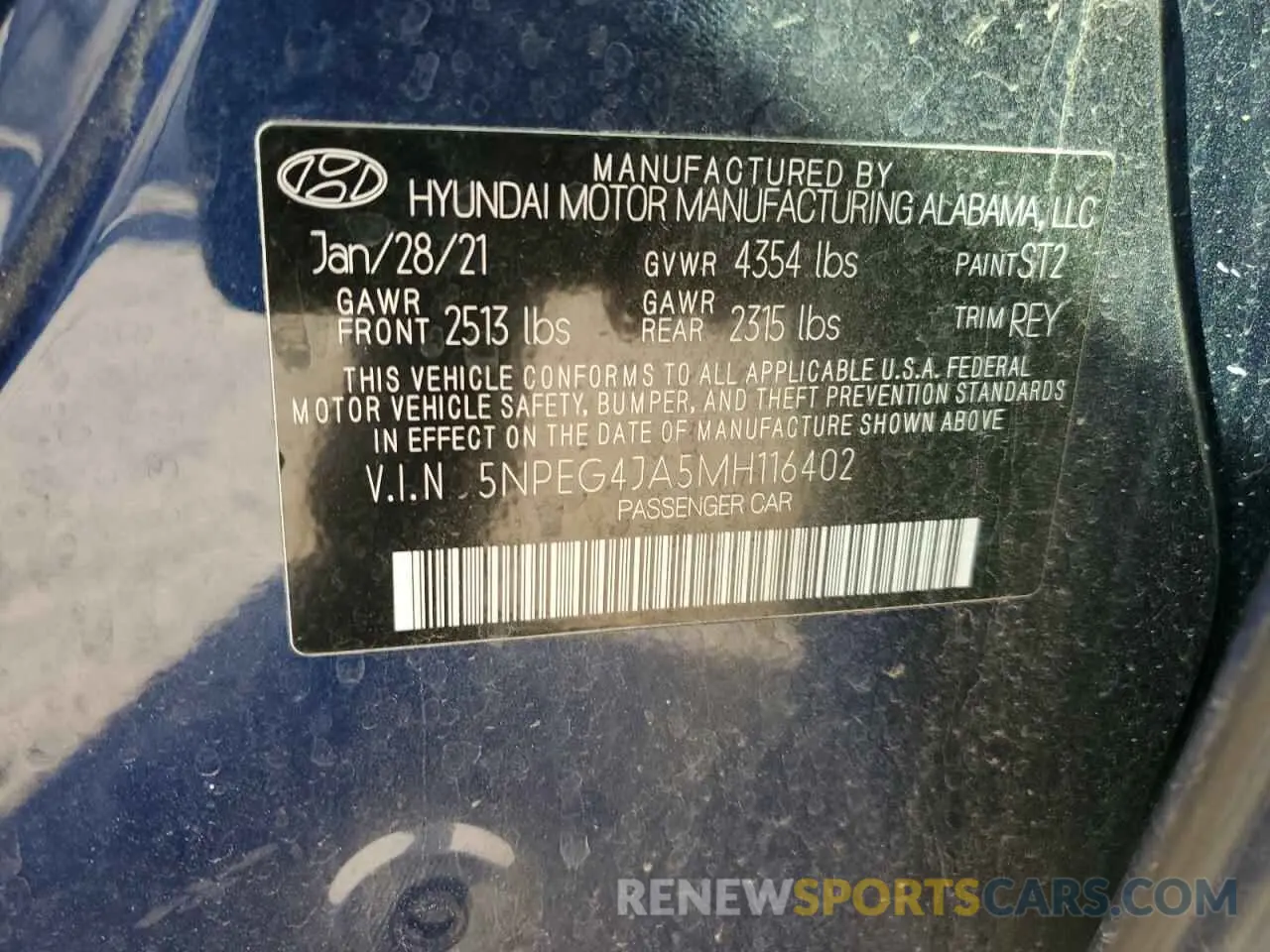 12 Photograph of a damaged car 5NPEG4JA5MH116402 HYUNDAI SONATA 2021