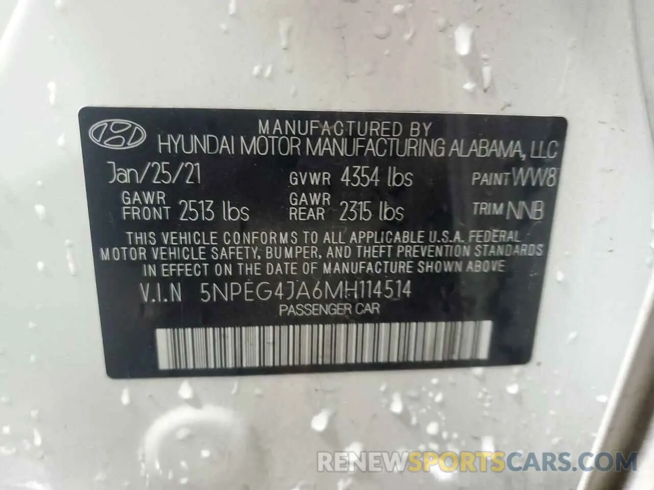 13 Photograph of a damaged car 5NPEG4JA6MH114514 HYUNDAI SONATA 2021