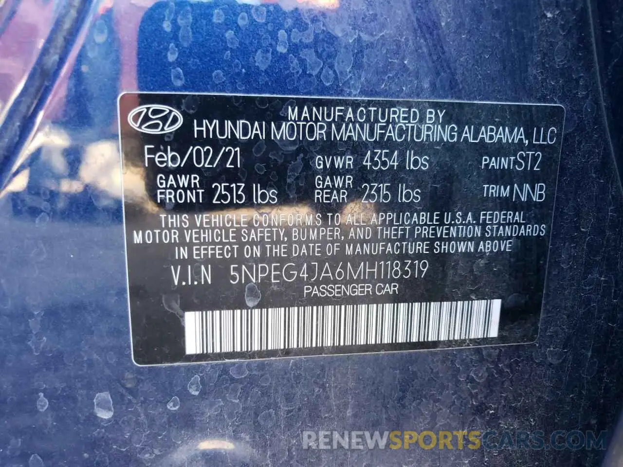 12 Photograph of a damaged car 5NPEG4JA6MH118319 HYUNDAI SONATA 2021