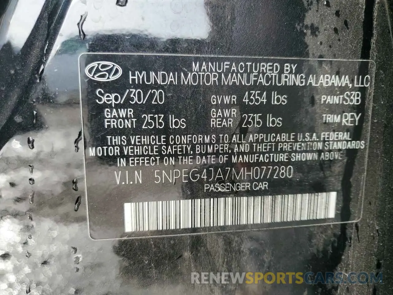 12 Photograph of a damaged car 5NPEG4JA7MH077280 HYUNDAI SONATA 2021