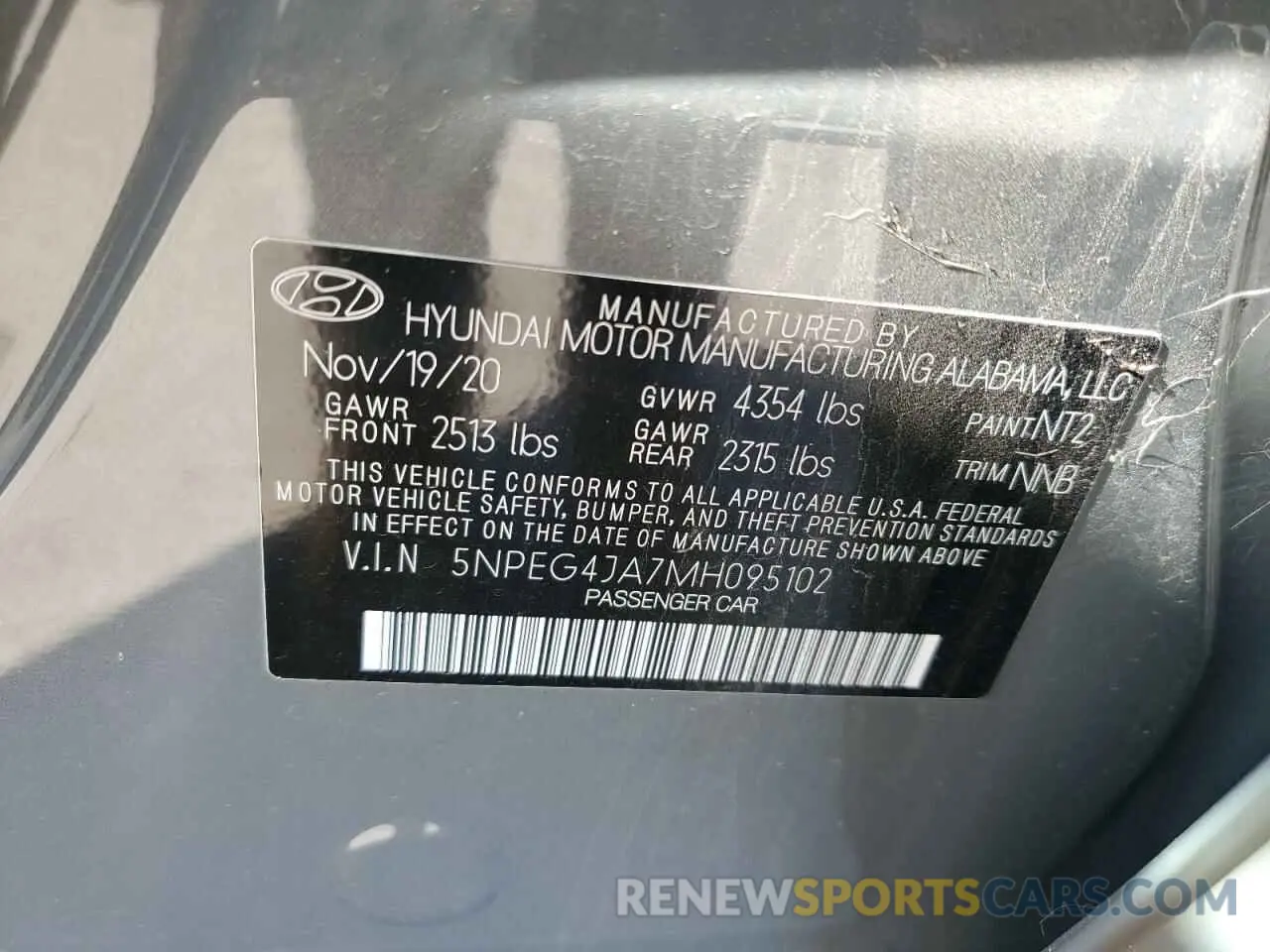 13 Photograph of a damaged car 5NPEG4JA7MH095102 HYUNDAI SONATA 2021