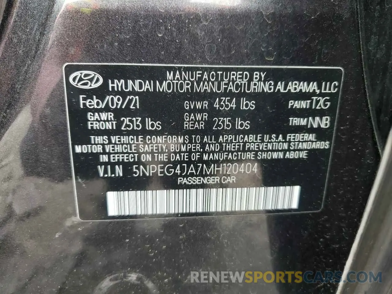 12 Photograph of a damaged car 5NPEG4JA7MH120404 HYUNDAI SONATA 2021