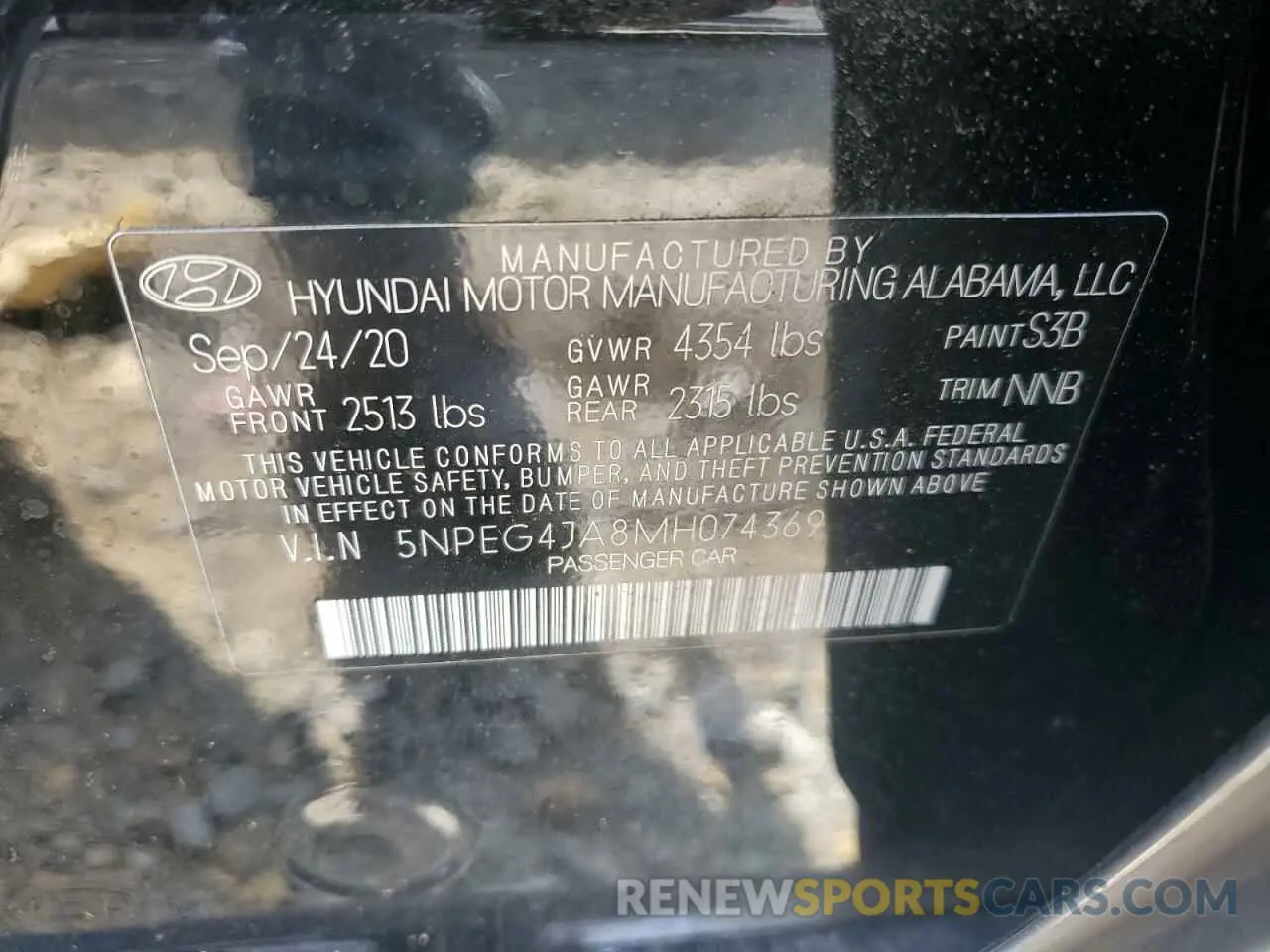 12 Photograph of a damaged car 5NPEG4JA8MH074369 HYUNDAI SONATA 2021