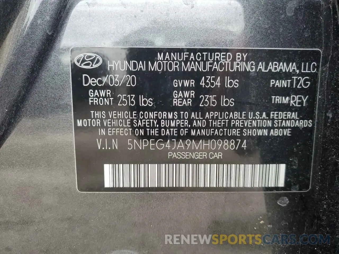 12 Фотография поврежденного автомобиля 5NPEG4JA9MH098874 HYUNDAI SONATA 2021