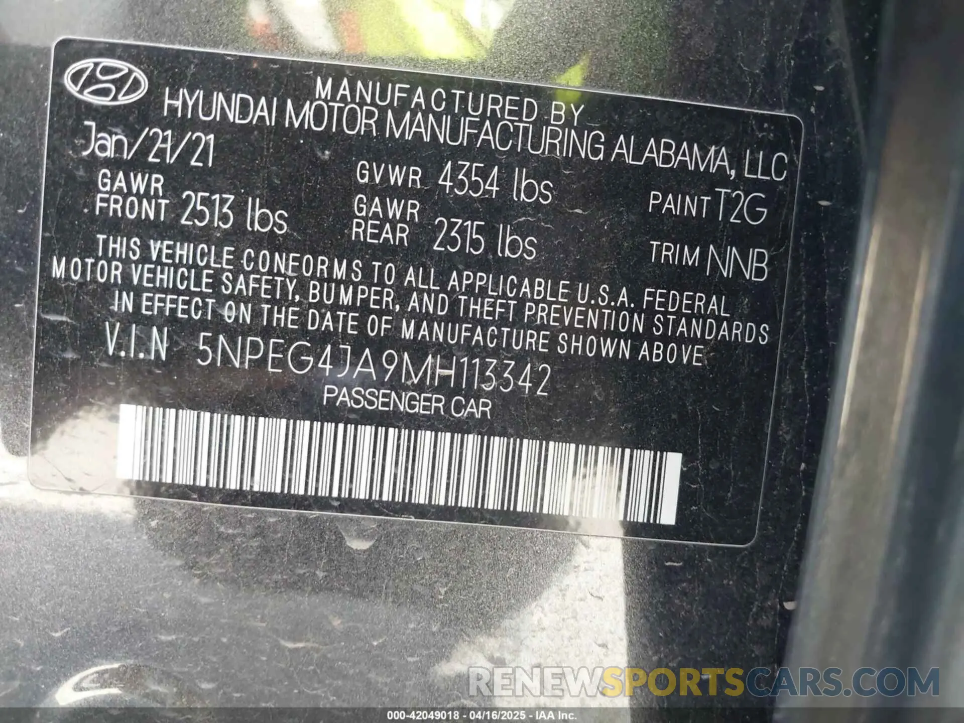 9 Photograph of a damaged car 5NPEG4JA9MH113342 HYUNDAI SONATA 2021