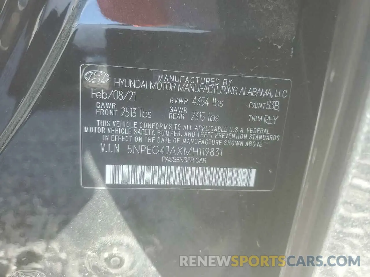 14 Photograph of a damaged car 5NPEG4JAXMH119831 HYUNDAI SONATA 2021