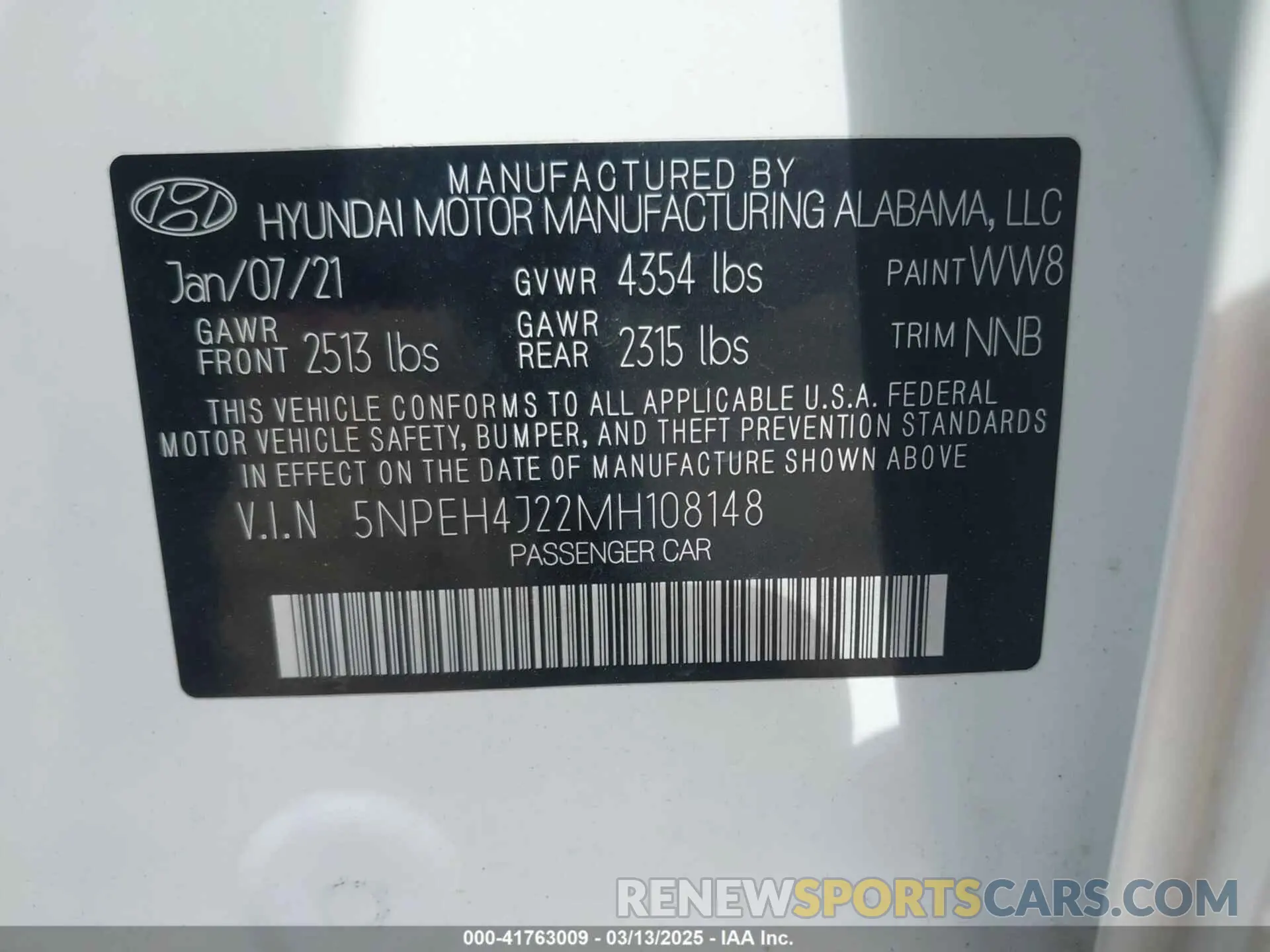 9 Photograph of a damaged car 5NPEH4J22MH108148 HYUNDAI SONATA 2021