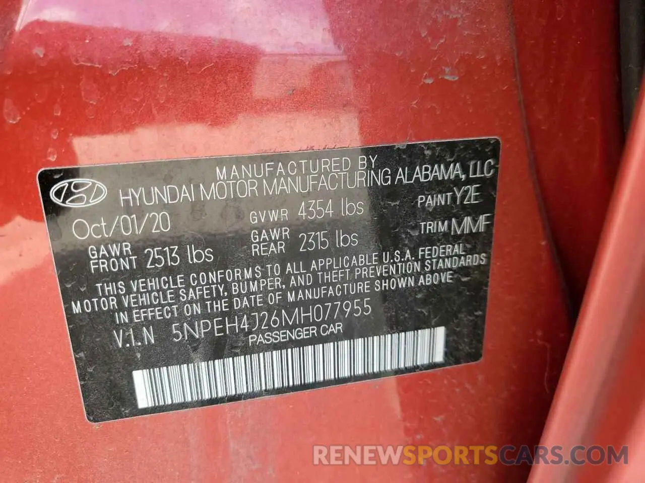 12 Photograph of a damaged car 5NPEH4J26MH077955 HYUNDAI SONATA 2021