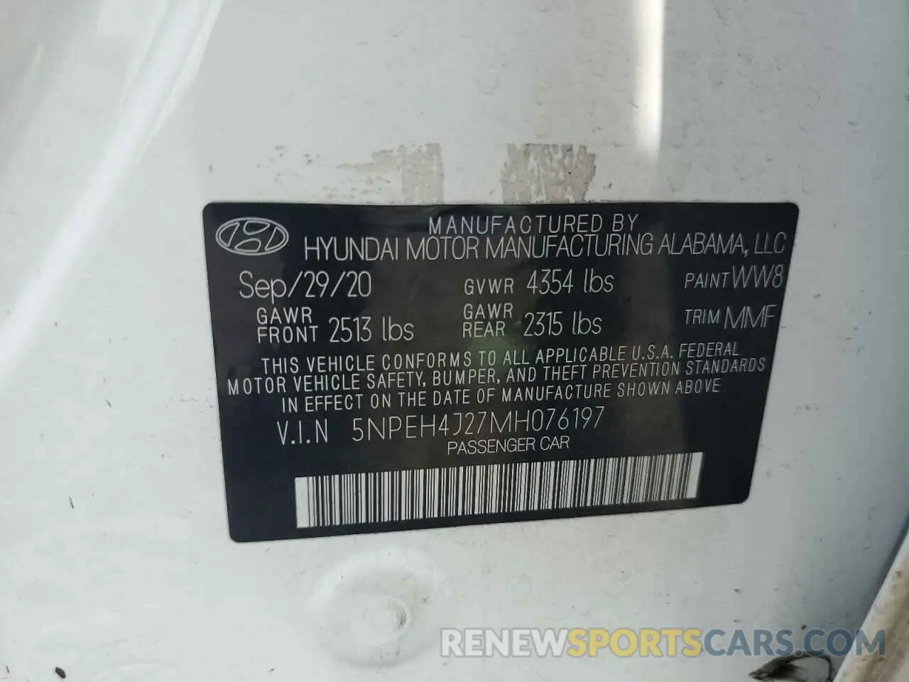 12 Photograph of a damaged car 5NPEH4J27MH076197 HYUNDAI SONATA 2021
