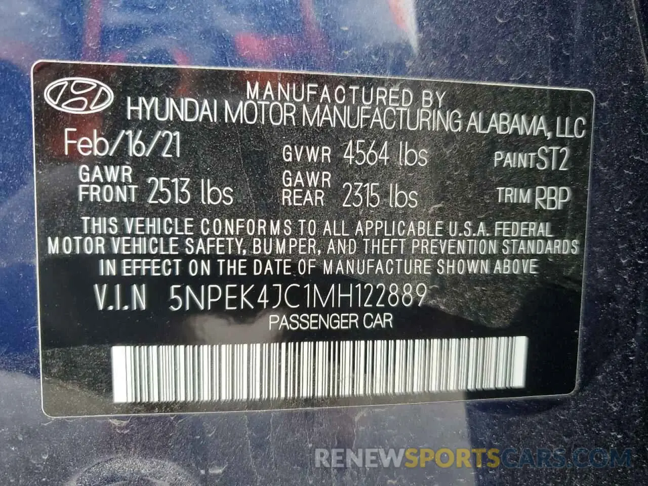 12 Photograph of a damaged car 5NPEK4JC1MH122889 HYUNDAI SONATA 2021