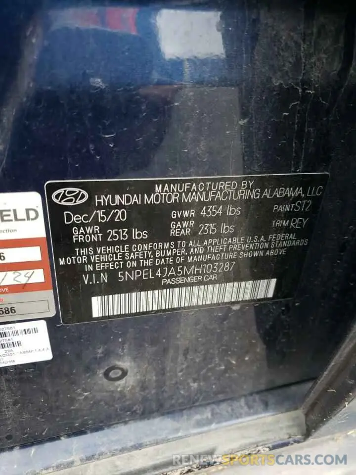 12 Photograph of a damaged car 5NPEL4JA5MH103287 HYUNDAI SONATA 2021
