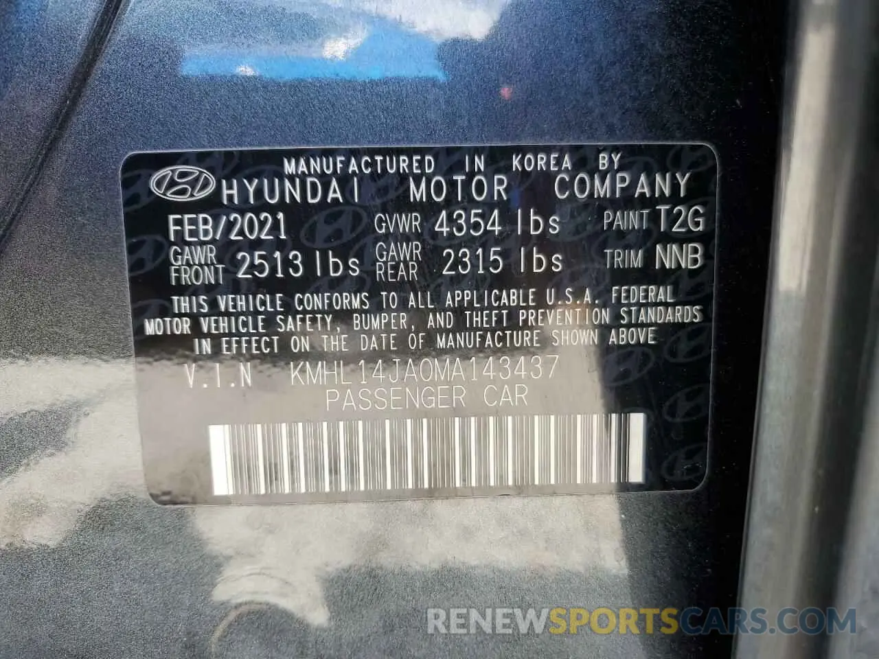 12 Photograph of a damaged car KMHL14JA0MA143437 HYUNDAI SONATA 2021