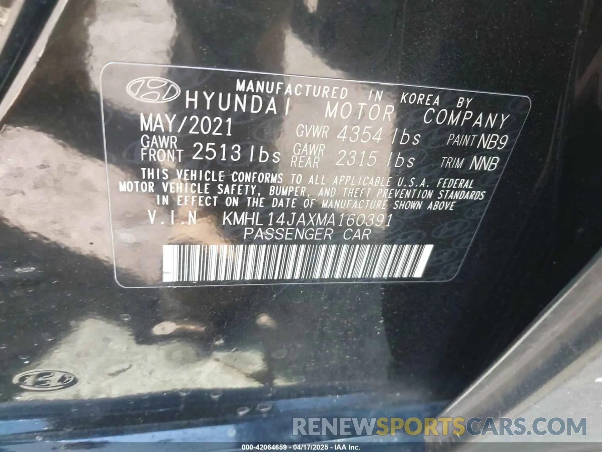 9 Photograph of a damaged car KMHL14JAXMA160391 HYUNDAI SONATA 2021